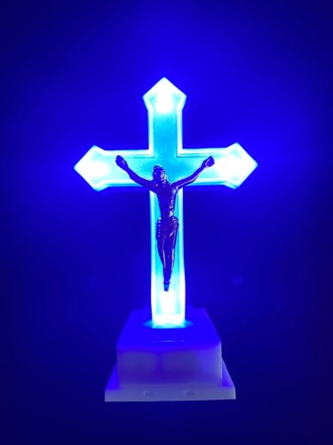 Znicz Krzyż ledowy niebieski 13cm