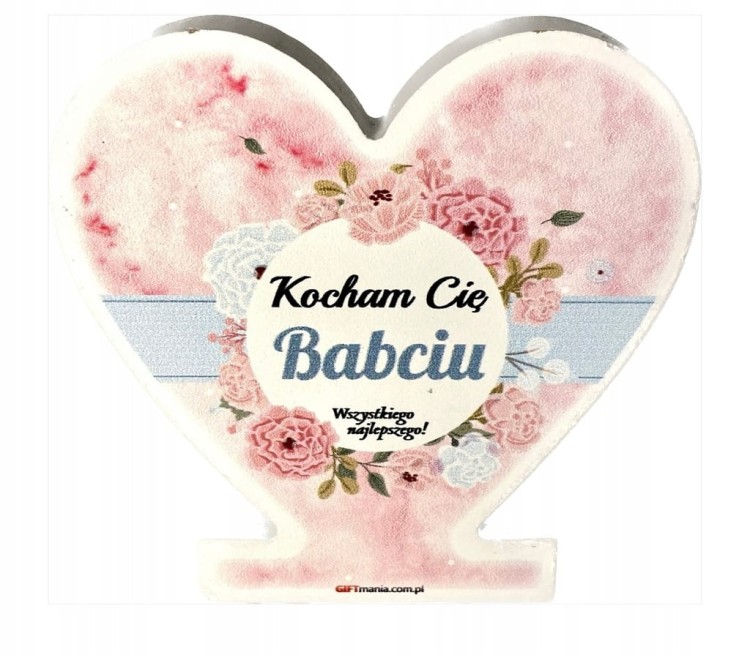 Drewniana pamiątka serce z napisem "Kocham Cię Babciu" różowo niebieska