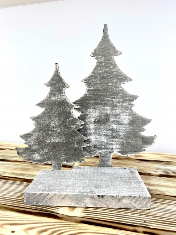 Stroik CHOINKI SZARE drewno ŚWIĘTA wys.40cm ozdoba