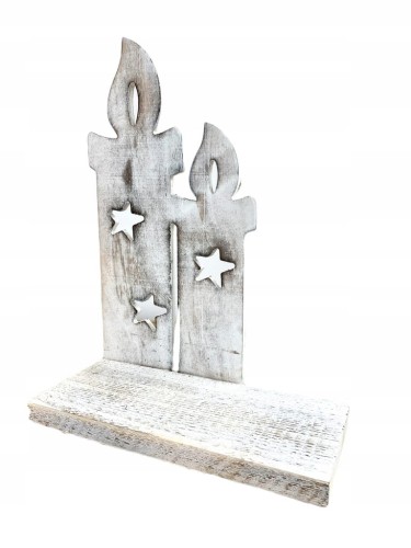 Stroik świece BIAŁE drewno ŚWIĘTA wys.42cm ozdoba