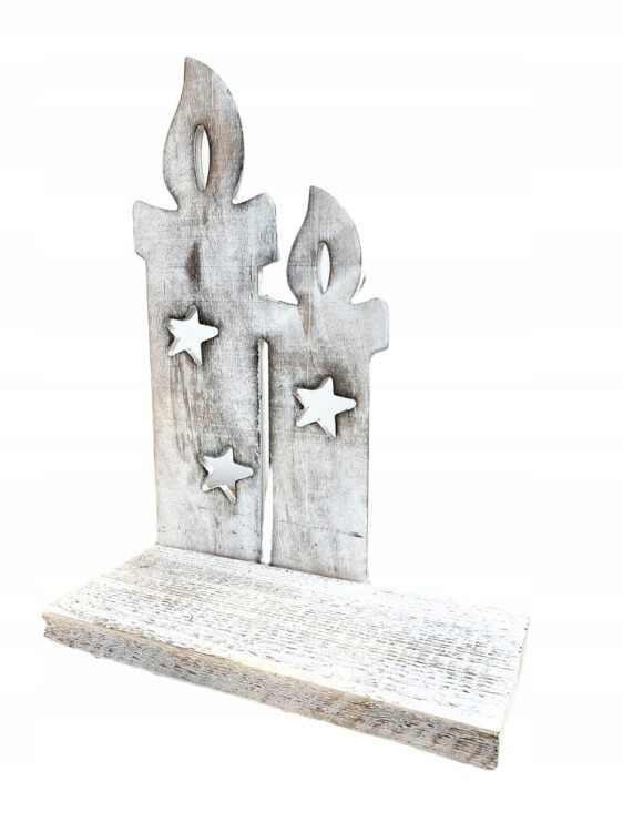 Stroik świece BIAŁE drewno ŚWIĘTA wys.42cm ozdoba