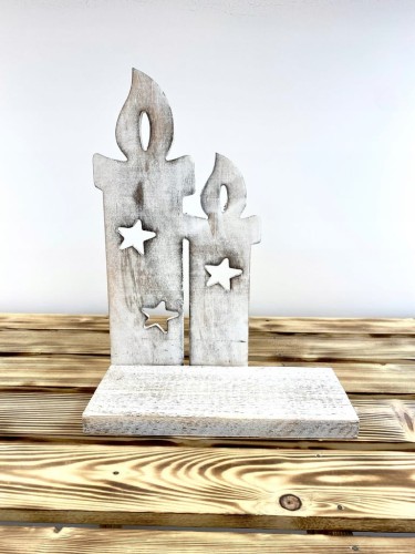 Stroik świece BIAŁE drewno ŚWIĘTA wys.42cm ozdoba