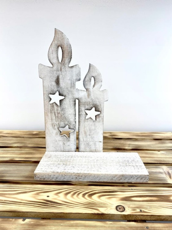 Stroik świece BIAŁE drewno ŚWIĘTA wys.42cm ozdoba