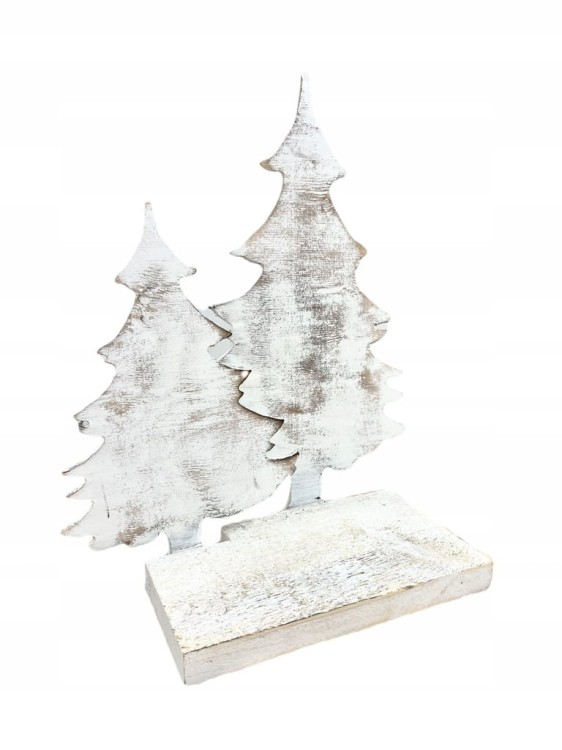 Stroik CHOINKI BIAŁE drewno ŚWIĘTA wys.40cm ozdoba