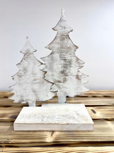 Stroik CHOINKI BIAŁE drewno ŚWIĘTA wys.40cm ozdoba