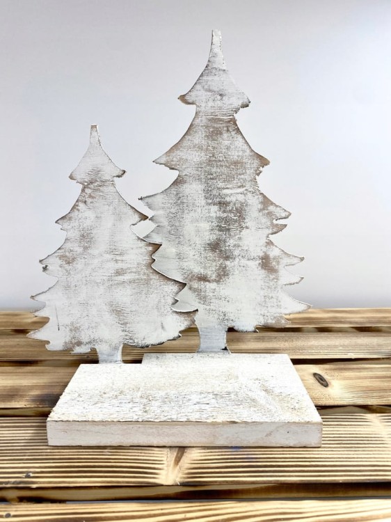 Stroik CHOINKI BIAŁE drewno ŚWIĘTA wys.40cm ozdoba
