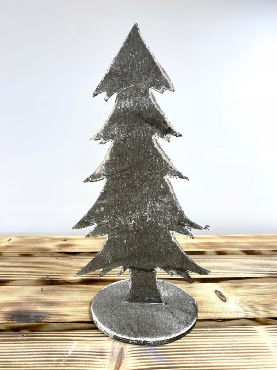 CHOINKA SZARA drewniana ozdoba ŚWIETA wys.39cm