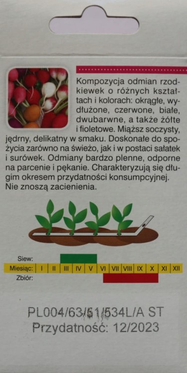 Rzodkiewka MIESZANKA ODMIAN NASIONA NA TAŚMIE 6M!!