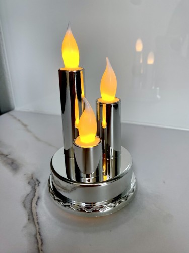 Świeca led TRIO srebrna znicz elektryczny na grób