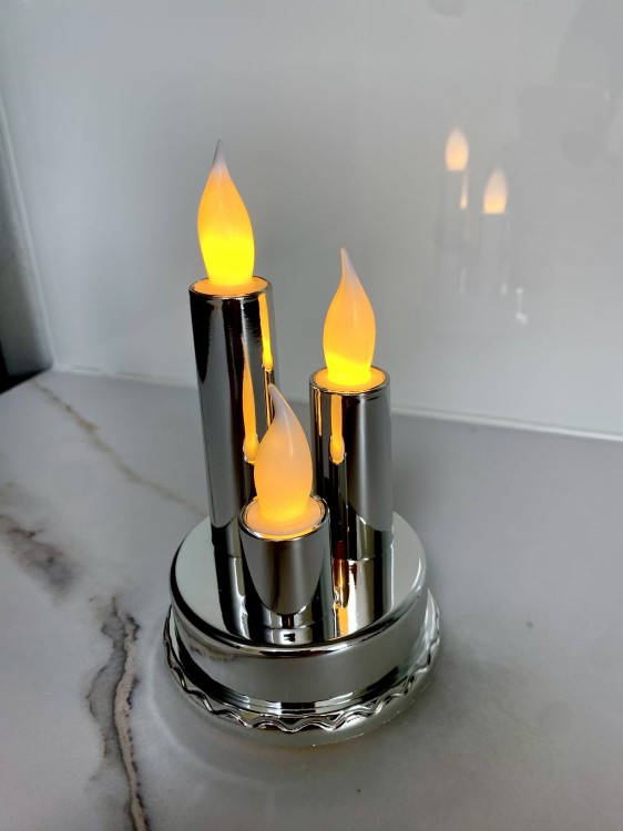 Świeca led TRIO srebrna znicz elektryczny na grób