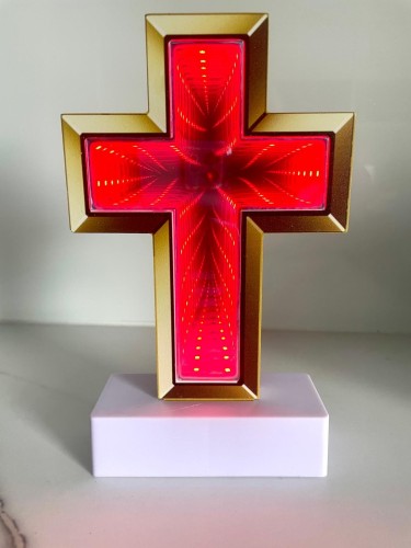 Znicz elektryczny LED Krzyż 3D LUSTRZAN czerwony
