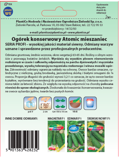 Ogórek Atomic F1 1,5g konserwowy odmiana profesjonalna nasiona ogórka