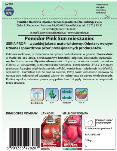 Pomidor Pink Sun F1 8szt wysoki odmiana profesjonalna nasiona pomidora