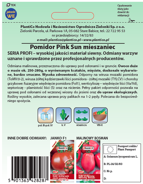 Pomidor Pink Sun F1 8szt wysoki odmiana profesjonalna nasiona pomidora
